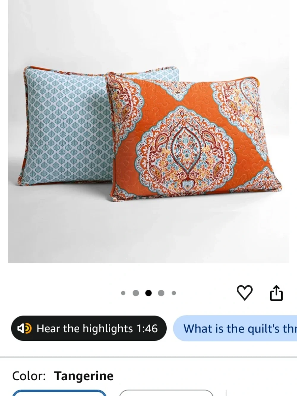 Orange Boho Paisley Quilted Bedspread reversible Teal Blue accents 2 shams King